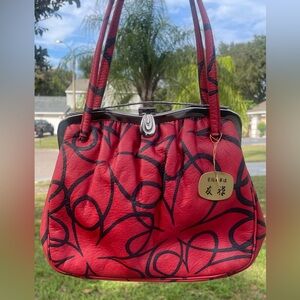 Vintage Red bag with Black Stripes